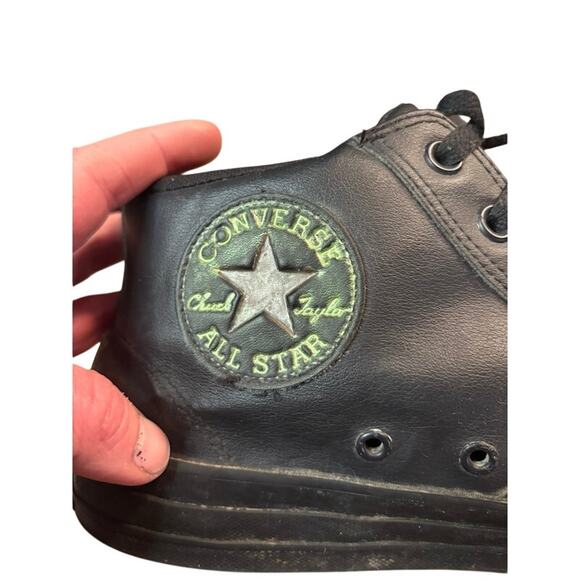 Converse Black Sneakers faux leather high tops unisex men's 11.5 women's 13.5 - Picture 8 of 9